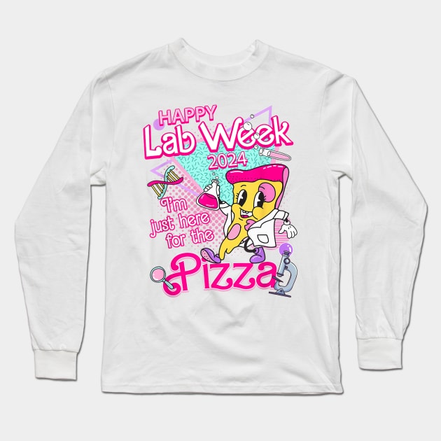 Retro Lab Week 2024, I'm Just Here For The Pizza, Medical Lab Tech, Medical Assistant, Lab Week Group Team Long Sleeve T-Shirt by kumikoatara